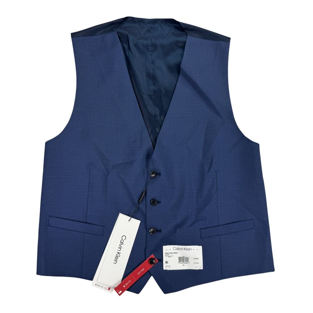 Calvin Klein Mens X Slim Fit Hailey Wool Infinite Stretch Suit Vest Blue XL
